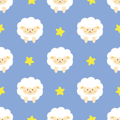 cute sheep and star seamless pattern design for background, wallpaper, textile design, fabric, blanket, blanket for kids, card, wrapping paper, notebook , diary cover, tile design, decoration and etc.