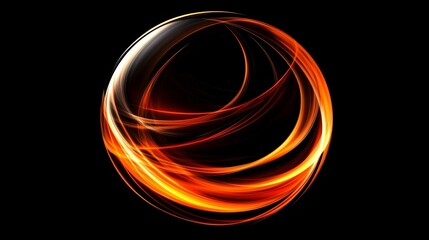 An abstract glowing sphere with vibrant orange and yellow swirls against a black backdrop.
