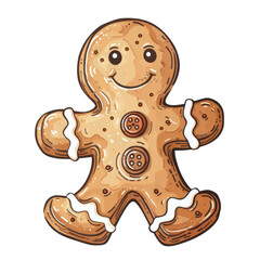 Cute and cheerful gingerbread man, perfect for holiday-themed designs and festive decorations.