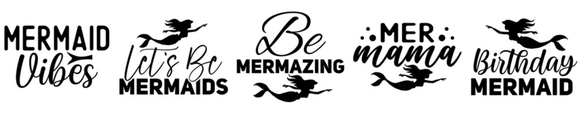 Decorative Mermaid Bundle Inscriptions, Invitation Set Vector Illustration for Printing Press, Advertising, Wrapping Paper