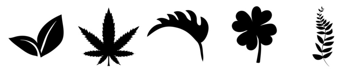 Modern Leaf Leaf Bundle Leaf Clipart Calligraphy, Typographic Emblems Pack Vector Illustration for Banner, Mug Design, Logo