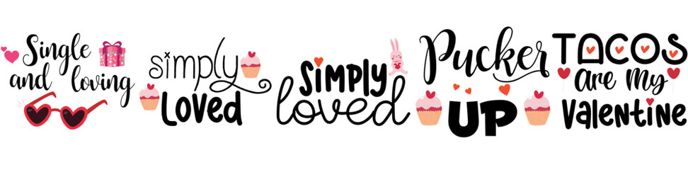 Colourful Loving Valentines Day Bundle Calligraphic Lettering, Labels And Badges Set Vector Illustration for Magazine, Social Media Post, Gift Card