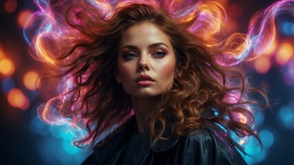 Captivating Cosmic Swirls of Glowing Neon Lights and Digital Energy.