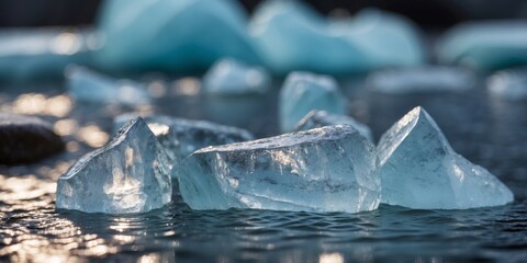Icebergs Floating in Crystal Clear Water.