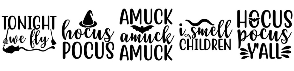 Classic Hocus Pocus Bundle Inscriptions, Hand Lettering Collection Vector Illustration for Motion Graphics, Sticker, Packaging
