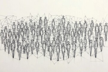 Naklejka premium Simple people shapes connected by lines created with Generative AI