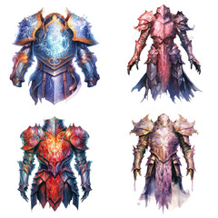 Fototapeta premium Four Ornate Suits of Armor with Different Color Schemes