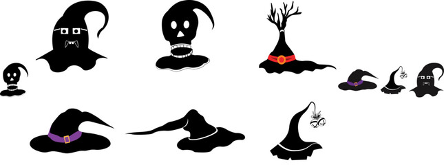 Colourful Halloween Witch Hat Vector Quotes, Hand Lettering Set Vector Illustration for Advertising, Magazine, Social Media Post