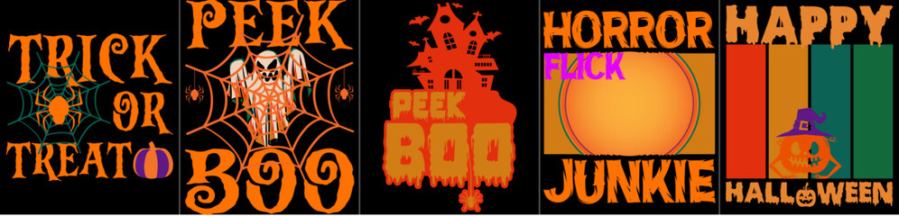 Modern Halloween Tshirt Design Bundle Hand Lettering, Phrases Bundle Vector Illustration for Decal, Infographic, Magazine