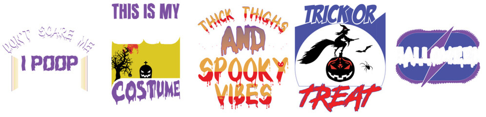 Cute Halloween Tshirt Design Bundle Typography, Labels And Badges Bundle Vector Illustration for Printable, Advertisement, Social Media Post