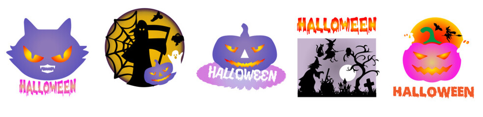 Classic Halloween Tshirt Design Bundle Typography, Typographic Emblems Pack Vector Illustration for Sticker, Wrapping Paper, Icon