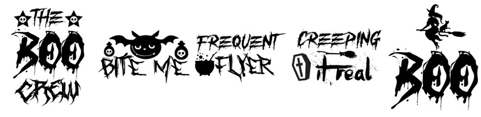 Colourful Halloween Tshirt Design Bundle Labels And Badges, Invitation Set Vector Illustration for Packaging, Label, Announcement