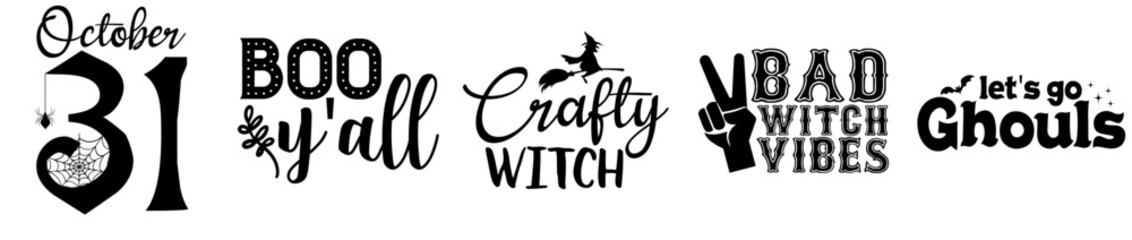 Simple Halloween Mega Bundle Typographic Emblems, Inscriptions Collection Vector Illustration for Brochure, Motion Graphics, Printable