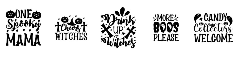 Vibrant Halloween Designs Bundle Phrases, Calligraphy Pack Vector Illustration for Printing Press, Magazine, Mug Design