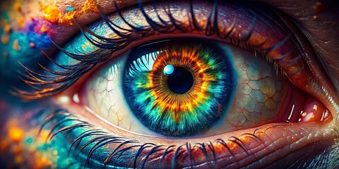Obraz premium Close up of a human eye with intricate details and stunning colors