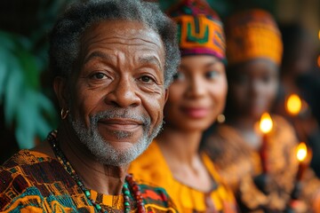Close-up of grandfather in traditional dress at kwanzaa celebration.