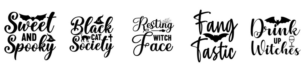 Modern Halloween Bundle Phrases, Hand Lettering Collection Vector Illustration for Icon, Decal, Gift Card