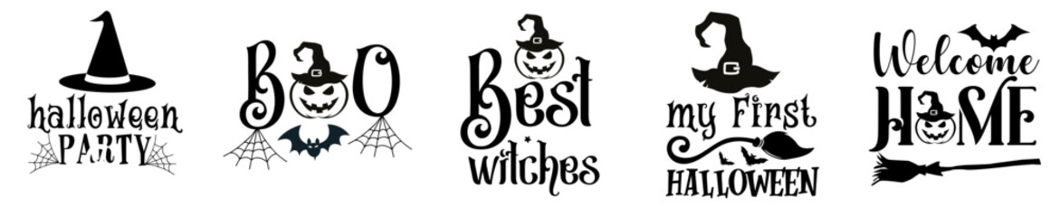 Vibrant Halloween Bundle Typographic Emblems, Calligraphy Collection Vector Illustration for Flyer, Sticker, Icon