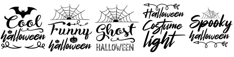 Colourful Halloween Bundle Inscriptions, Hand Lettering Pack Vector Illustration for Announcement, Gift Card, Poster