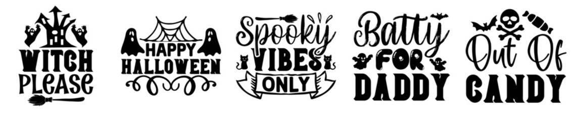 Naklejka premium Modern Halloween Bundle Quotes, Typographic Emblems Collection Vector Illustration for Infographic, Magazine, Label