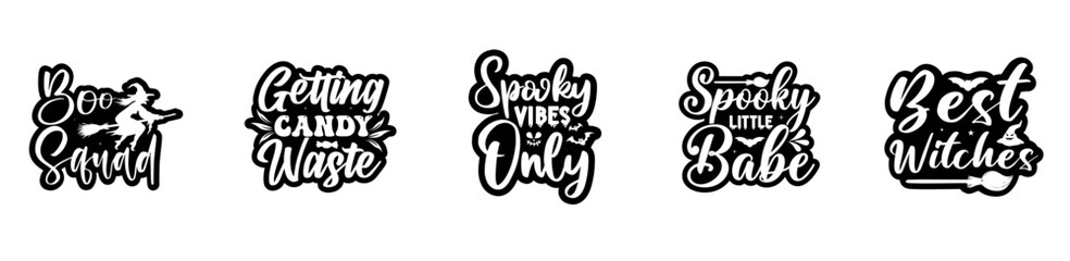 Classic Halloween Sticker Bundle Calligraphy, Typography Collection Vector Illustration for Announcement, Packaging, Motion Graphics