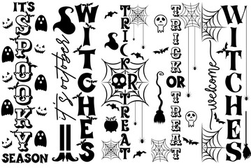 Minimal Halloween Porch Sign Bundle Inscriptions, Labels And Badges Pack Vector Illustration for Stationery, Printing Press, Infographic