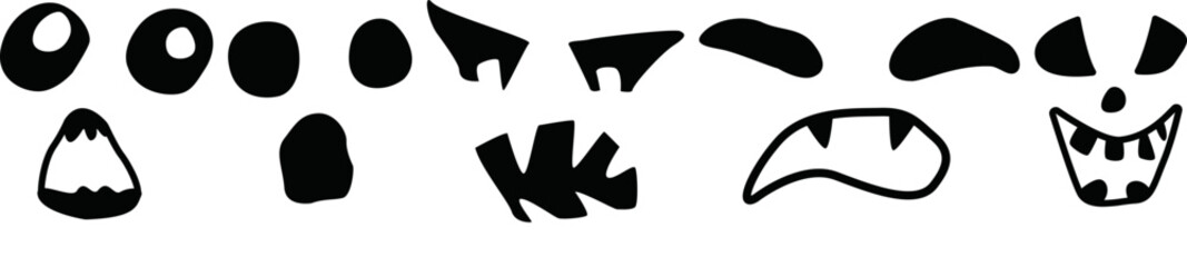 Vibrant Halloween Ghost Face Vector Invitation, Inscriptions Set Vector Illustration for Stationery, Flyer, Book Cover