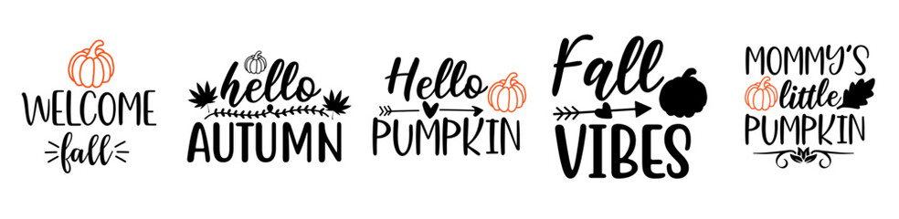 Cute Fall Tshirt Design Bundle Hand Lettering, Quotes Set Vector Illustration for Greeting Card, Wrapping Paper, Book Cover