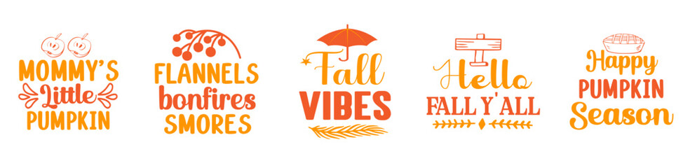 Modern Fall Bundle Invitation, Trendy Retro Style Illustration Bundle Vector Illustration for Advertisement, Infographic, Sticker