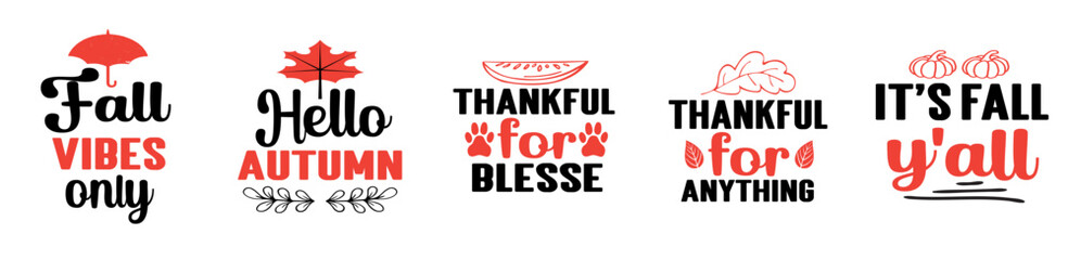 Obraz premium Minimal Fall Bundle Typographic Emblems, Invitation Bundle Vector Illustration for Gift Card, Holiday Cards, Advertising