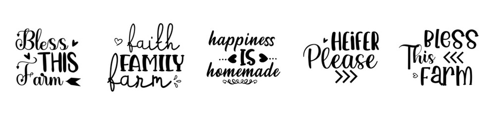 Minimal Farm Bundle Typographic Emblems, Calligraphic Lettering Pack Vector Illustration for Greeting Card, Motion Graphics, Label
