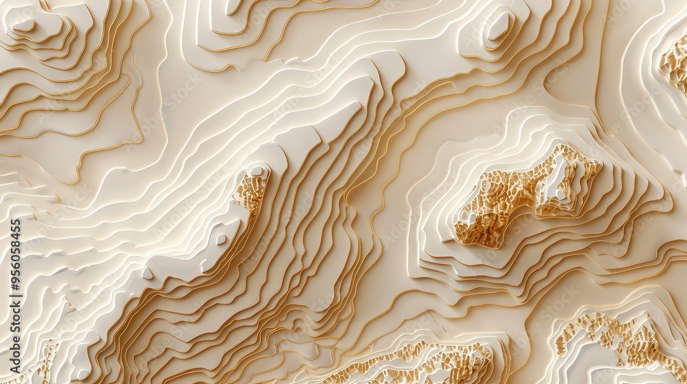 Poster abstract topographic map with golden lines, creating a wavy, textured background.
