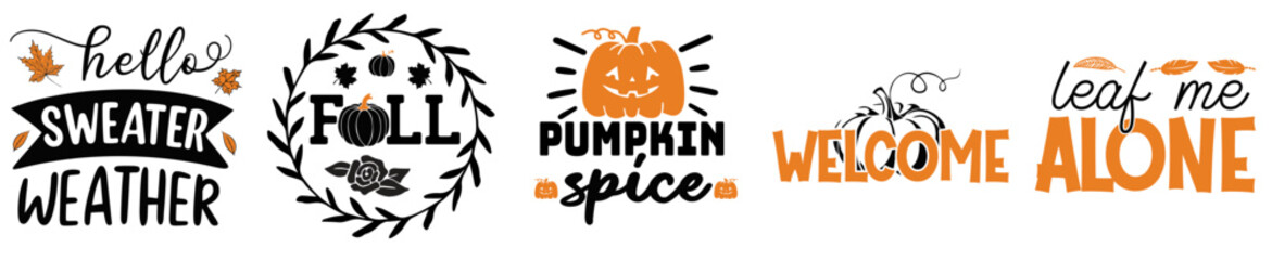 Simple Fall Bundle Calligraphic Lettering, Labels And Badges Set Vector Illustration for Motion Graphics, Advertising, T-Shirt Design