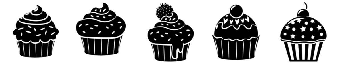 Cute Cupcake Bundle Cupcake Quotes, Calligraphic Lettering Collection Vector Illustration for Newsletter, Bookmark, Sticker