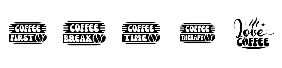 Vibrant Coffee Design Bundle Inscriptions, Typography Set Vector Illustration for Flyer, Printing Press, Greeting Card