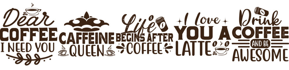 Cute Coffee Design Bundle Inscriptions, Trendy Retro Style Illustration Collection Vector Illustration for Vouchers, Greeting Card, Mug Design