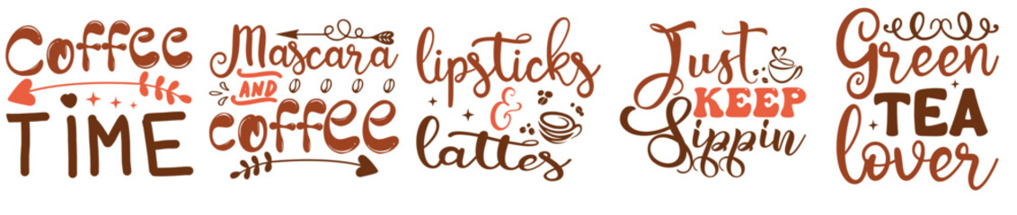 Creative Coffee Bundle Phrases, Calligraphic Lettering Set Vector Illustration for Packaging, Postcard, Banner