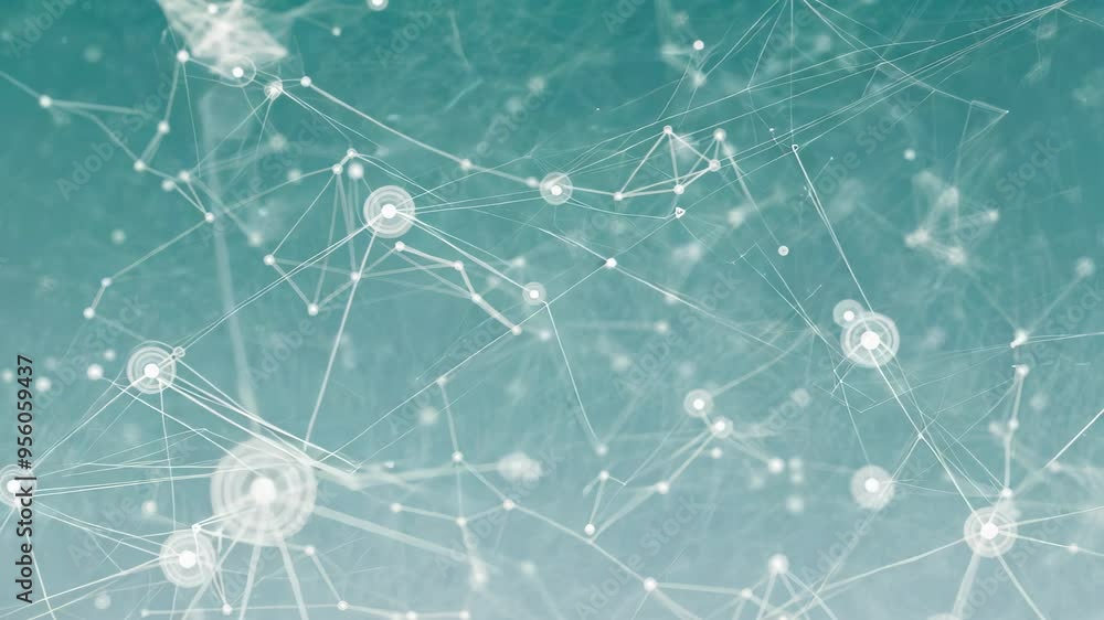 Poster a vibrant abstract representation of a digital network, featuring interconnected nodes against a gra