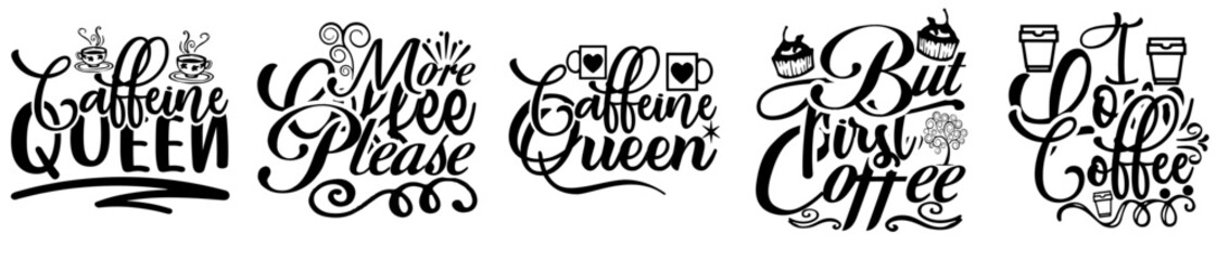 Minimalist Coffee Bundle Phrases, Typographic Emblems Set Vector Illustration for Mug Design, Presentation, Announcement