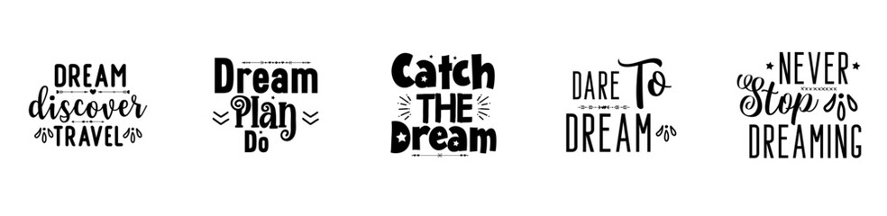 Minimal Dream Bundle Trendy Retro Style Illustration, Calligraphy Bundle Vector Illustration for Logo, Advertisement, Social Media Post