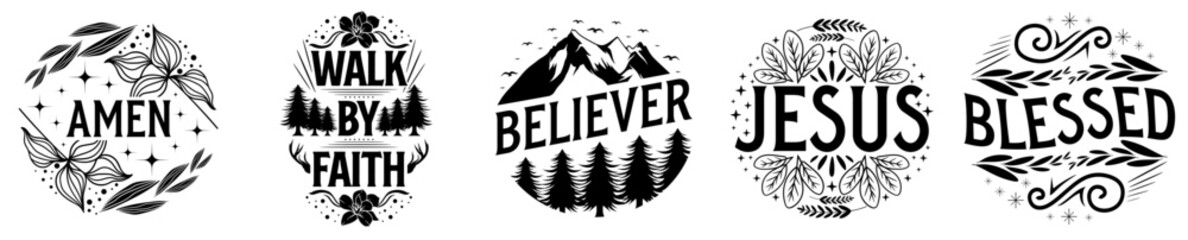 Modern Christian Faith Bundle Phrases, Labels And Badges Bundle Vector Illustration for Bookmark, Motion Graphics, Holiday Cards