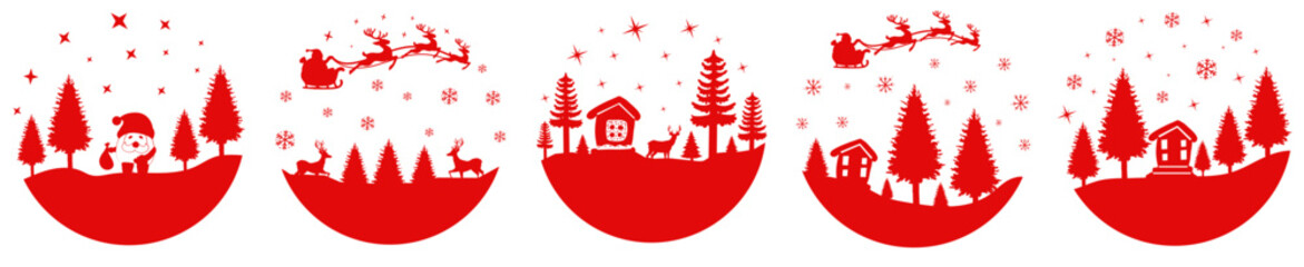 Modern Christmas Round Scene Ornament Bundle Typography, Labels And Badges Collection Vector Illustration for Mug Design, Newsletter, Vouchers