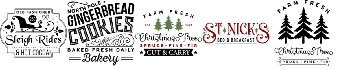 Minimal Christmas Farmhouse Sign Bundle Calligraphic Lettering, Hand Lettering Pack Vector Illustration for Sticker, Presentation, Logo