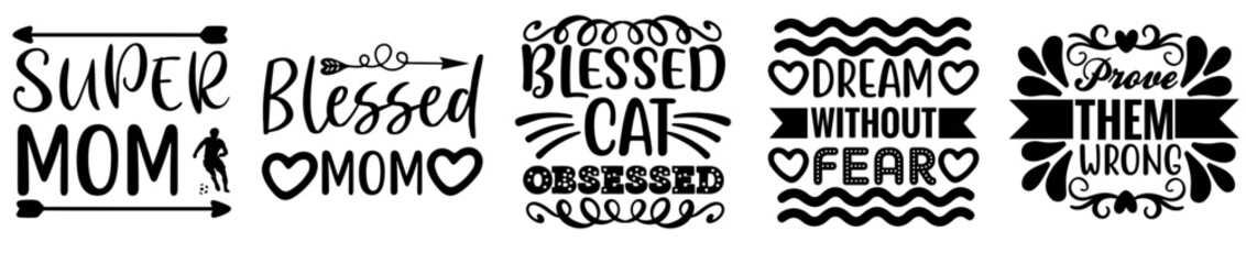 Vibrant Cat Design Bundle Trendy Retro Style Illustration, Quotes Set Vector Illustration for Holiday Cards, Gift Card, Sticker