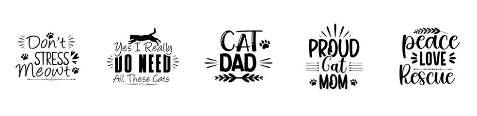Minimalist Cat Bundle Trendy Retro Style Illustration, Quotes Pack Vector Illustration for Bookmark, Label, Brochure