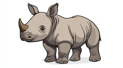 Fototapeta premium A Cartoon Illustration of a Young Rhino