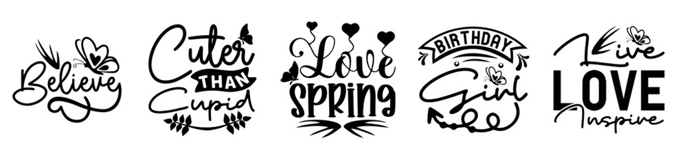 Minimalist Butterfly Bundle Quotes, Inscriptions Pack Vector Illustration for Greeting Card, Stationery, Holiday Cards