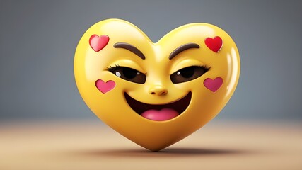  A 3D rendering of an in love emoticon, featuring a bright yellow face with heart-shaped eyes and a joyful expression. The emoticon is designed with a smooth, glossy finish, giving it a vibrant and li