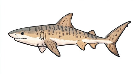 Obraz premium Hand-drawn illustration of a tiger shark with a white background
