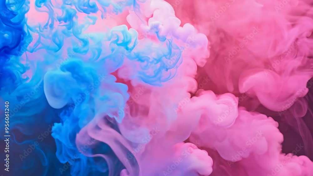 Poster swirling smoke patterns in blue and pink create a tranquil, ethereal visual. dynamic blend is ideal 